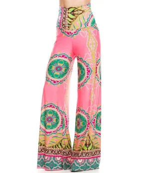 Foldover Palazzo Pants High Waisted Foldover Tropical Pink