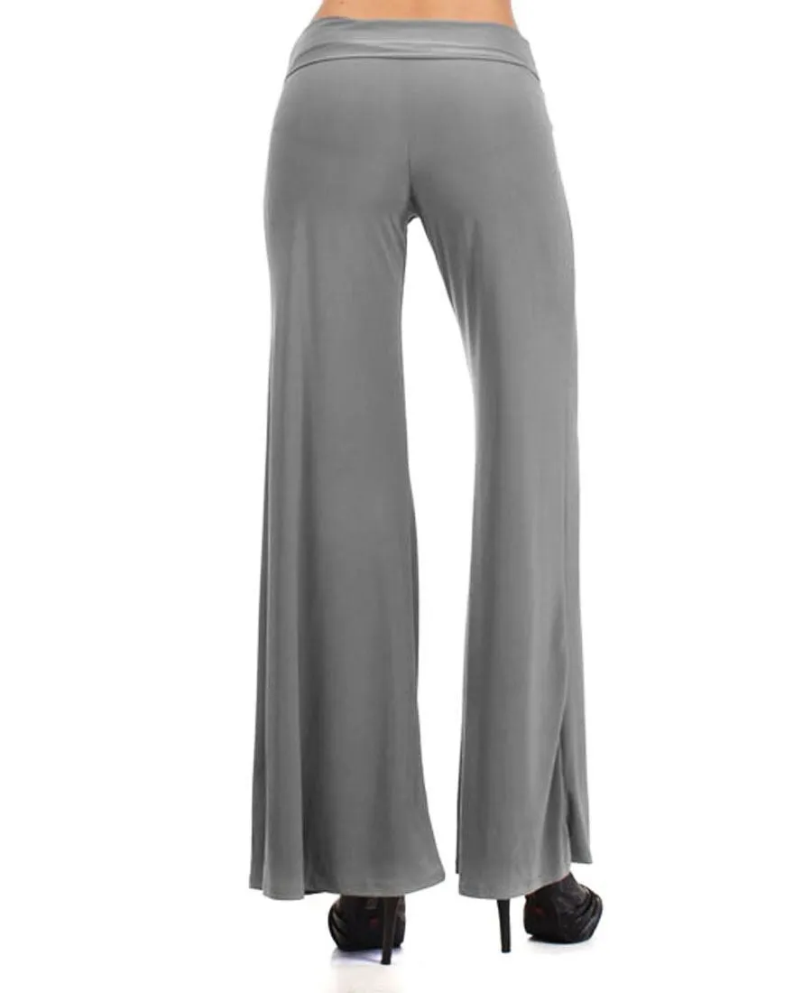 Foldover Palazzo Pants Solid Gray PLUS