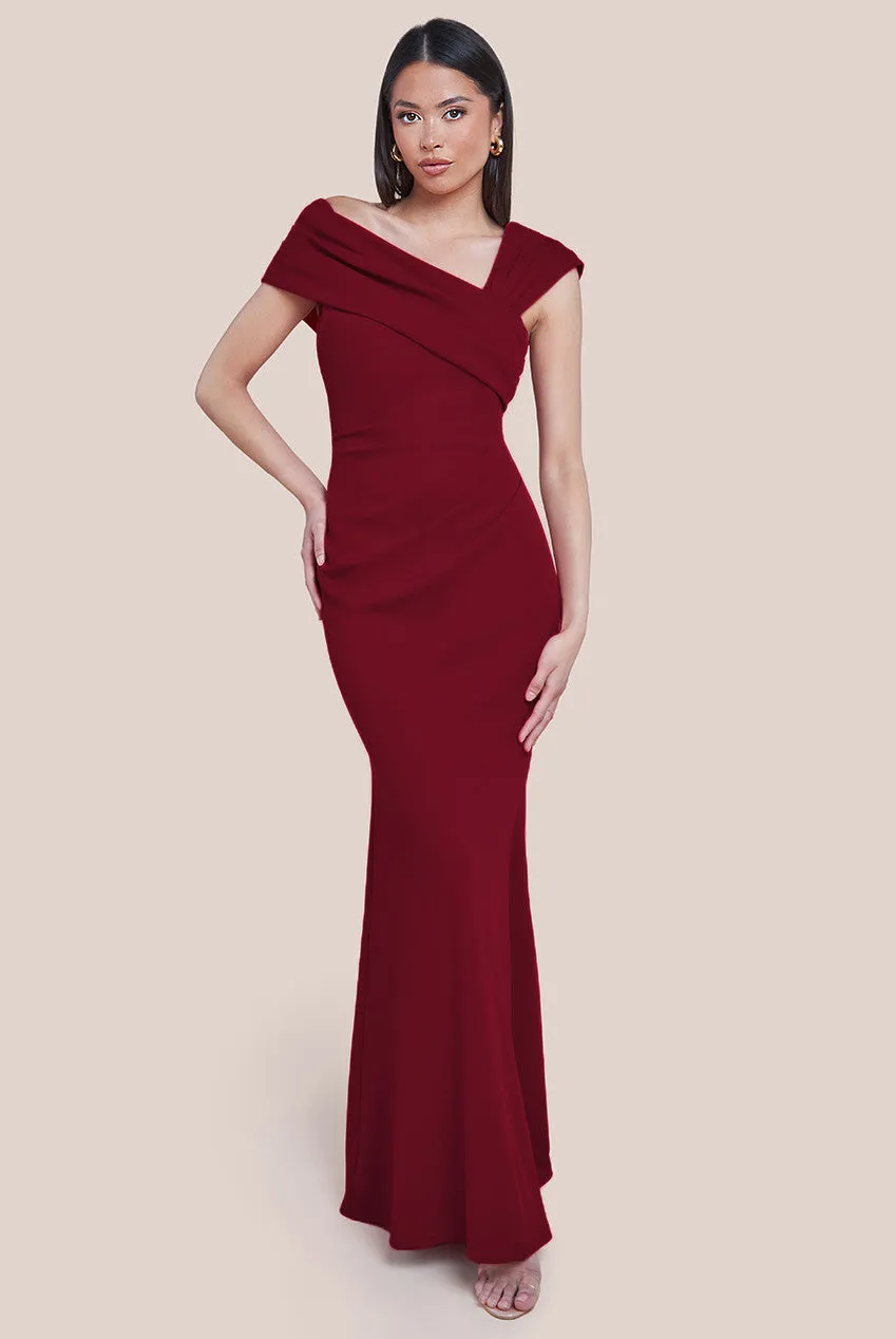 Goddiva One Shoulder Evening Maxi Dress - Wine