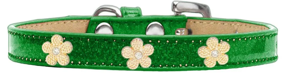 Gold Flower Widget Dog Collar Emerald Green Ice Cream Size 10