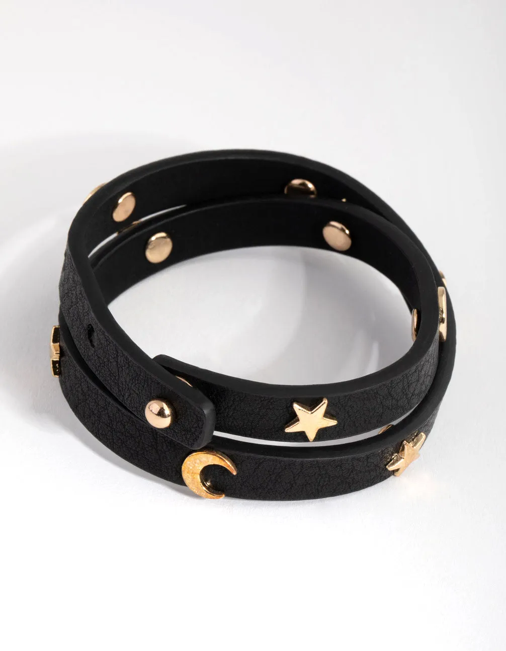 Gold PU Star & Moon Wrap Bracelet