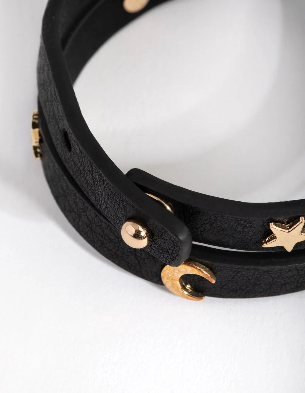 Gold PU Star & Moon Wrap Bracelet