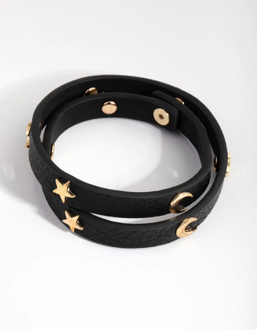 Gold PU Star & Moon Wrap Bracelet