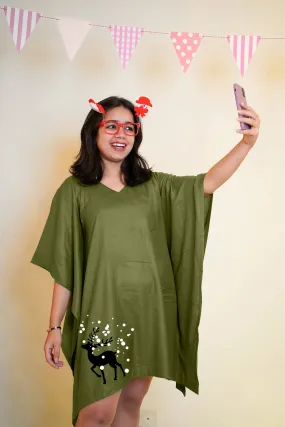 Green Rayon Kaftan - Reindeer