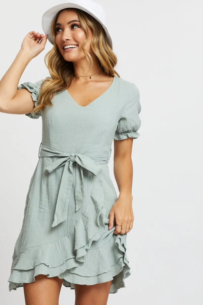 Green Ruffle Wrap Dress