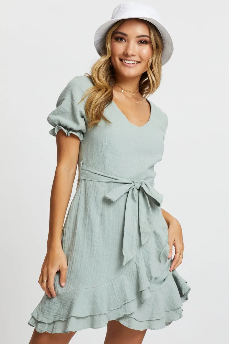 Green Ruffle Wrap Dress