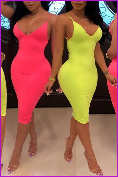 Green/Pink Sleeveless Bodycon Strap Dress F059