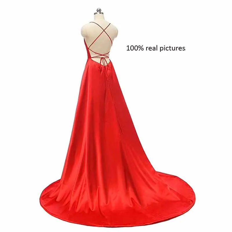 Halter Satin Bridesmaid Dress Long Side Spilt Backless Satin Formal Prom Evening Gowns