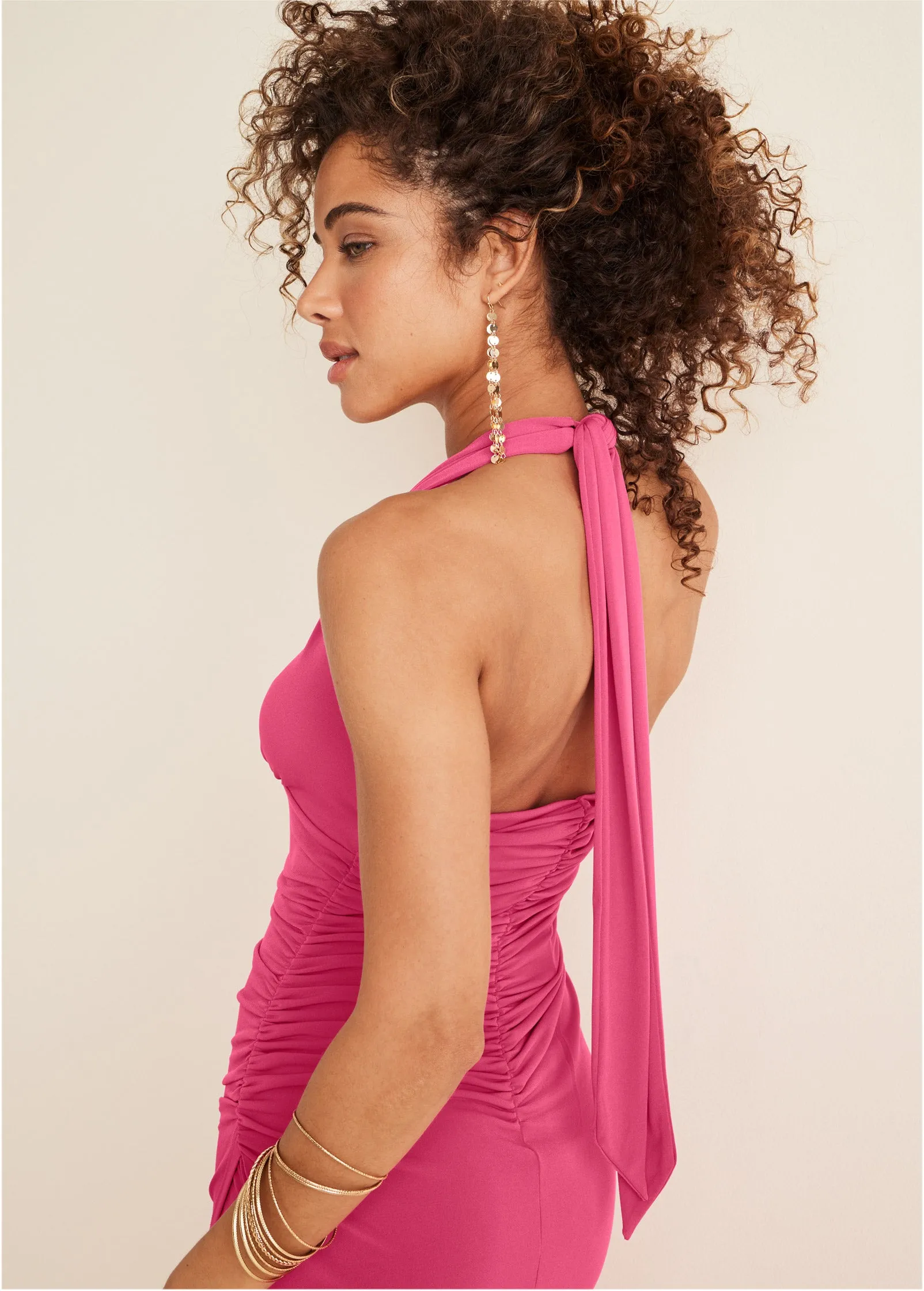 Halter Wrap Dress - Hot Pink