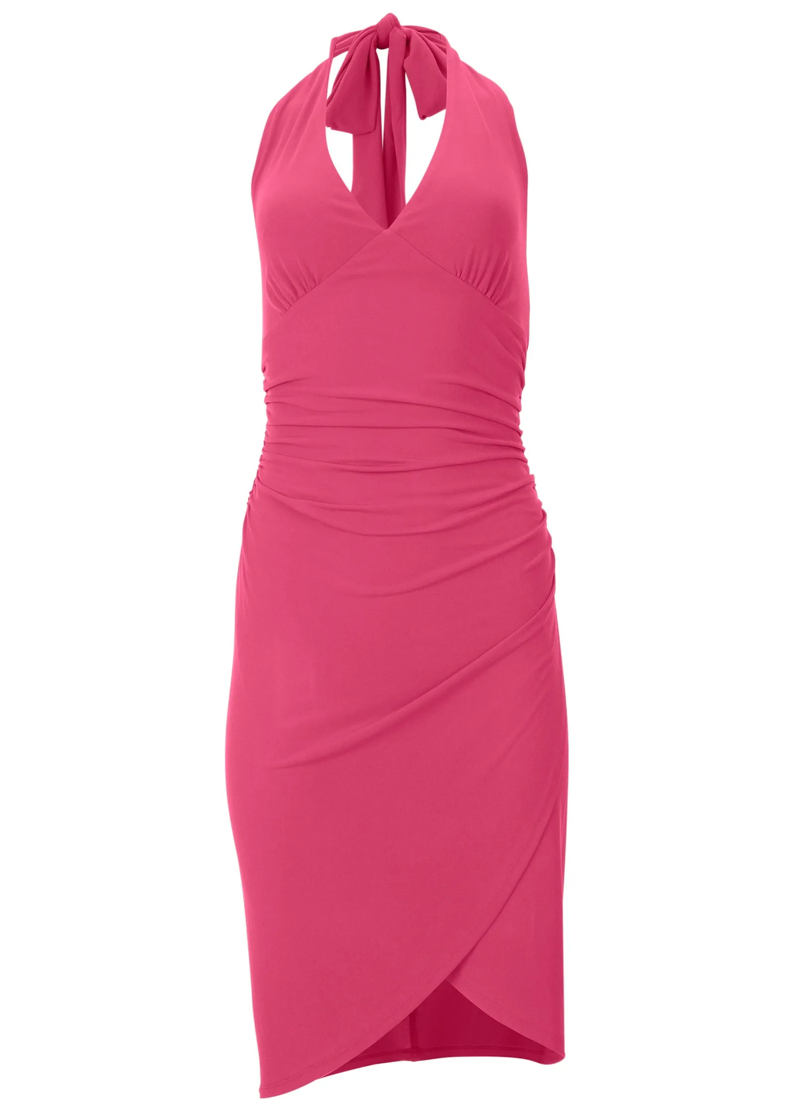 Halter Wrap Dress - Hot Pink