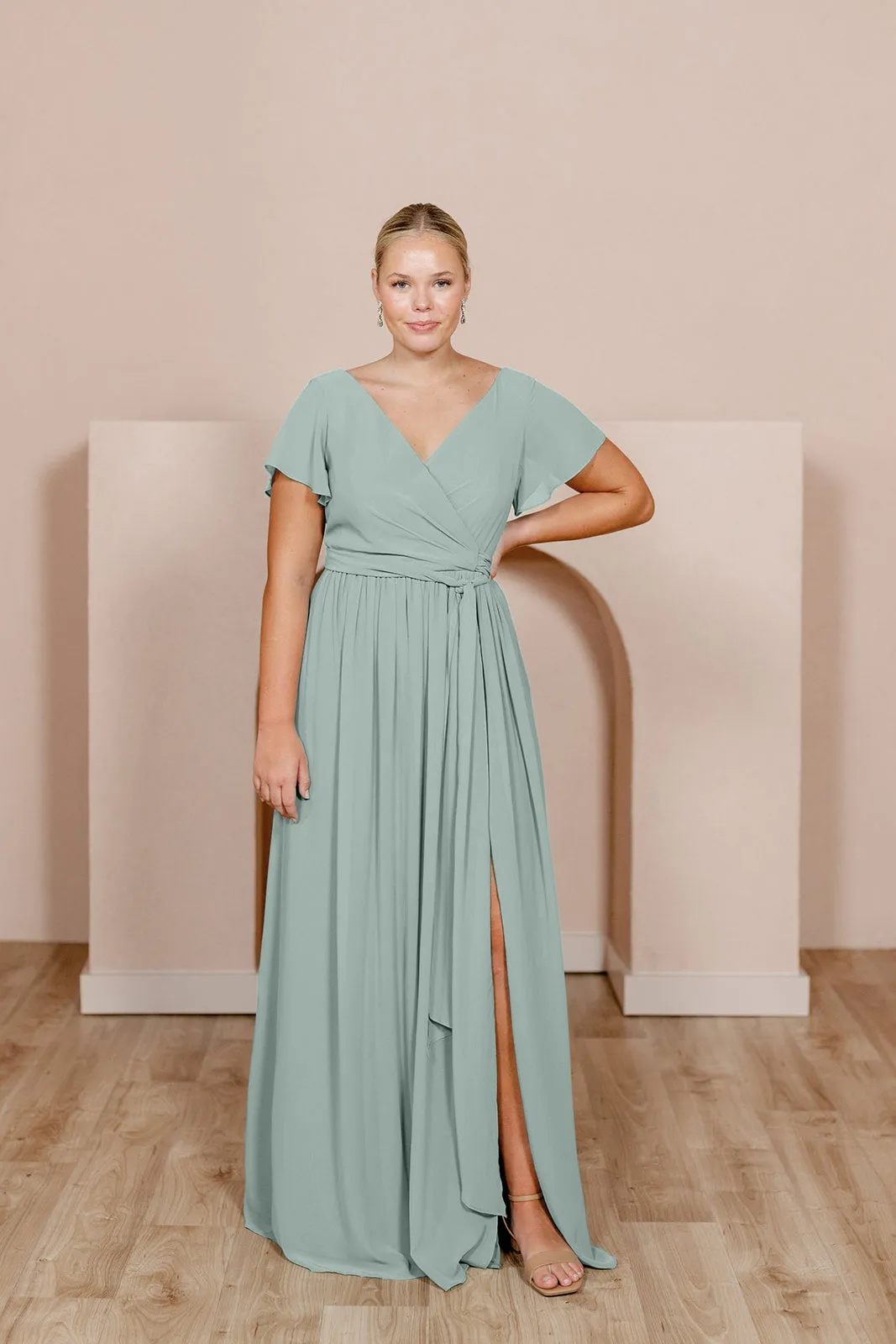 Harper Chiffon Faux Wrap Dress | Ready To Ship | Sage