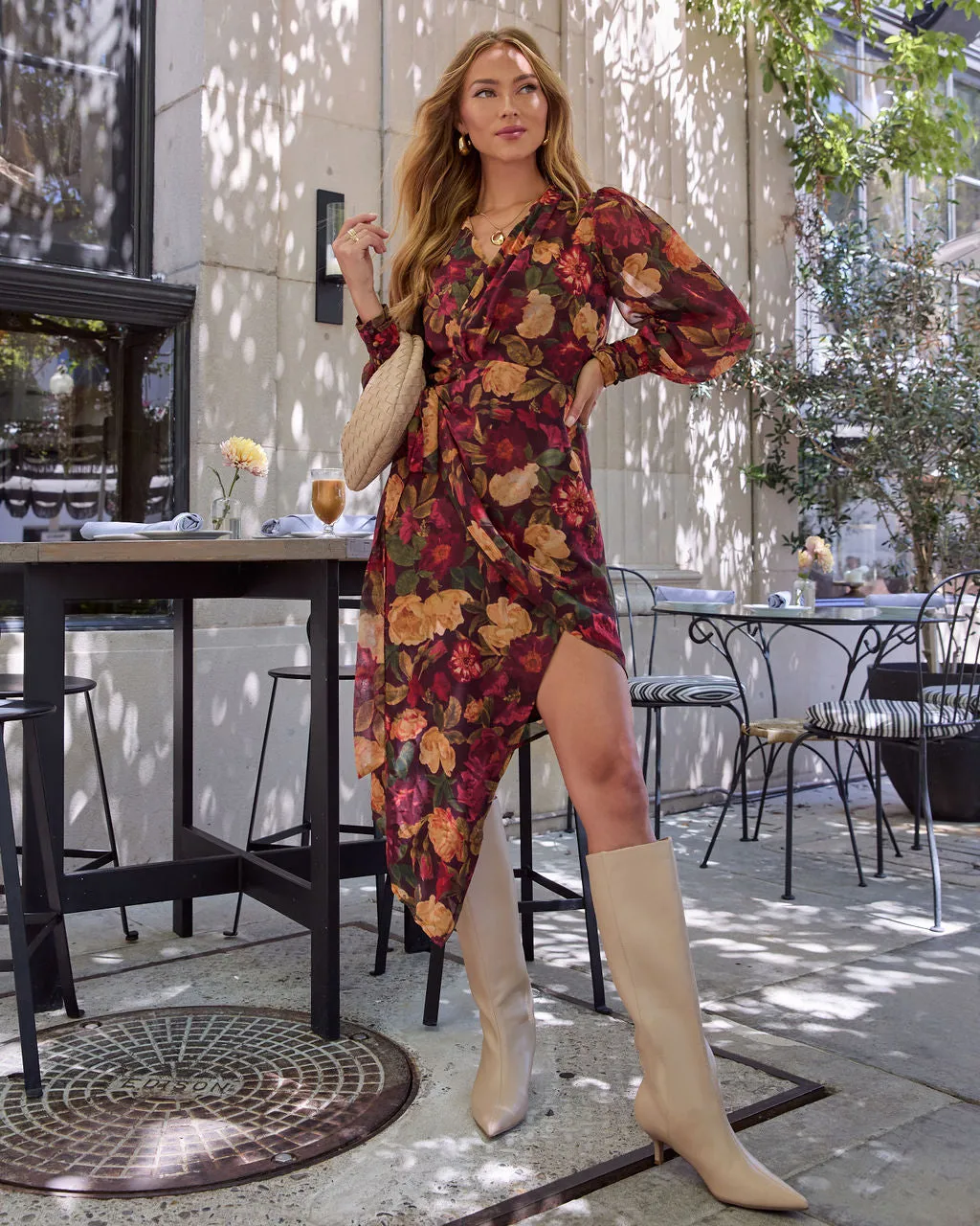 Harvest Love Floral Print Wrap Midi Dress