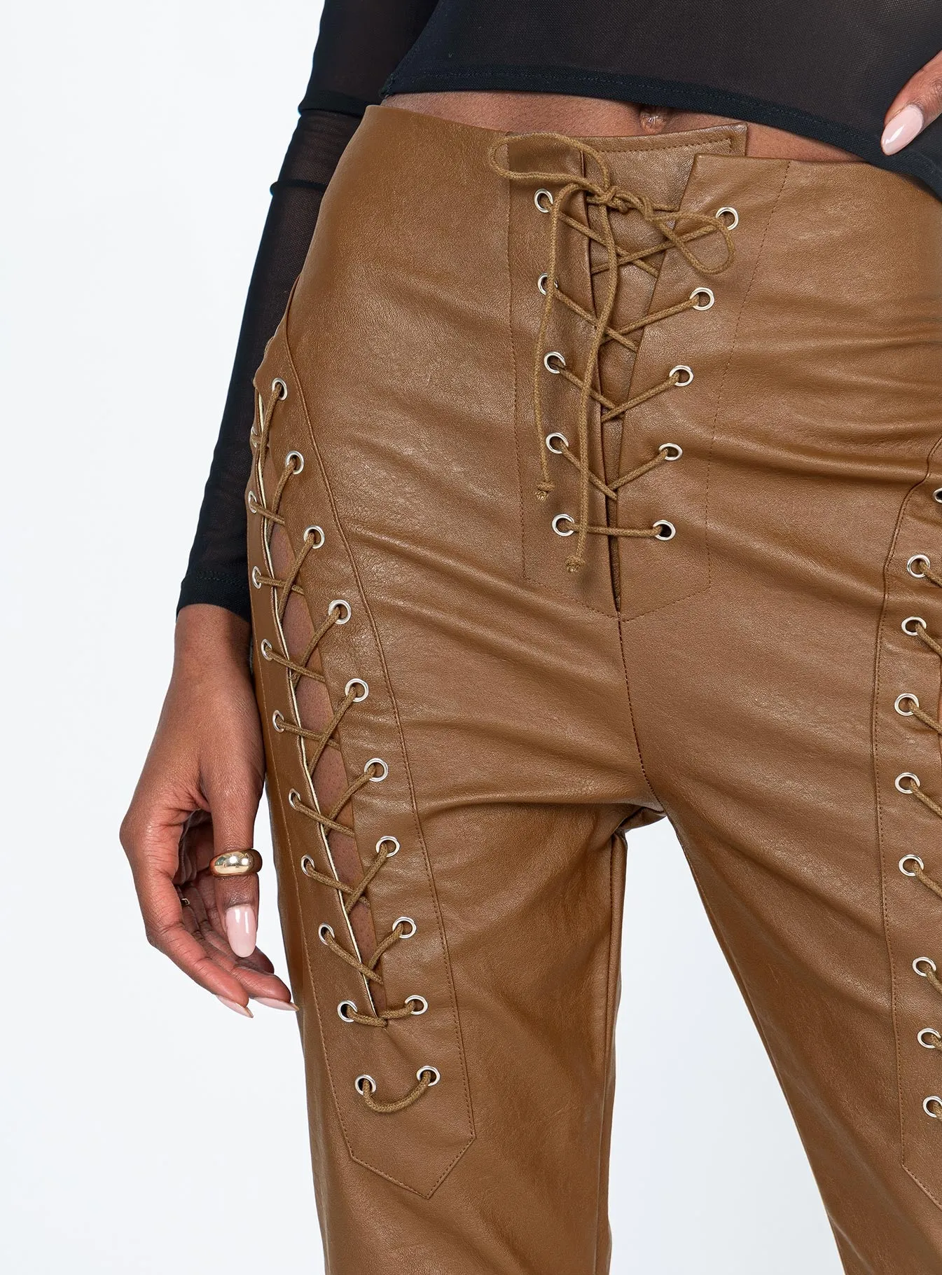 Harvey PU Pants Brown