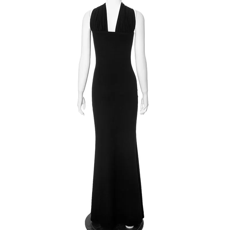 HBO3085 Solid Halter Maxi Dress