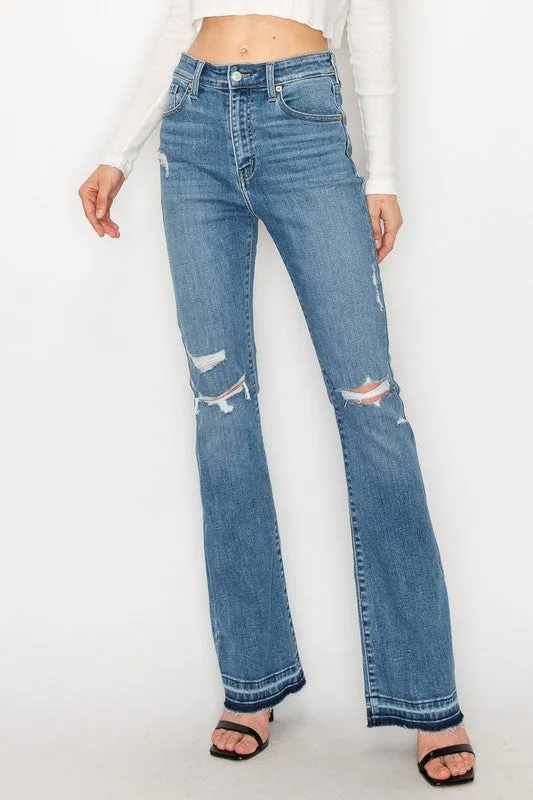 HIGH RISE SKINNY BOOTCUT JEANS WITH RELEASE HEM