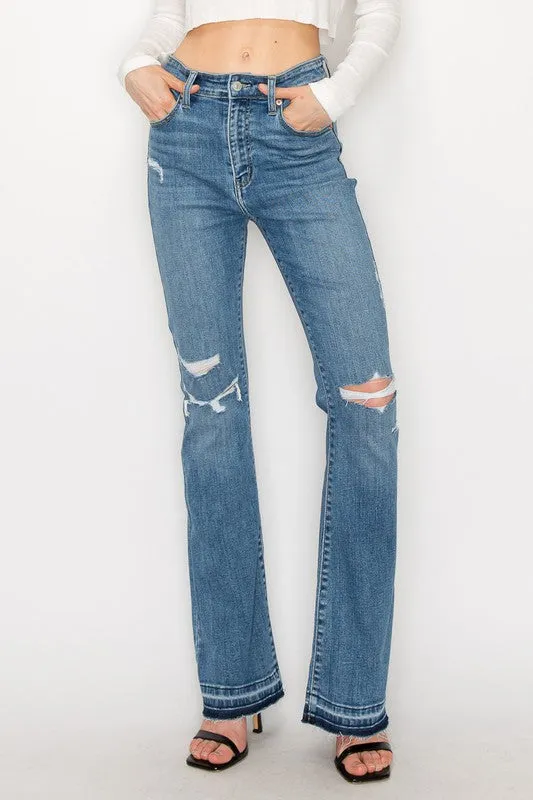 HIGH RISE SKINNY BOOTCUT JEANS WITH RELEASE HEM