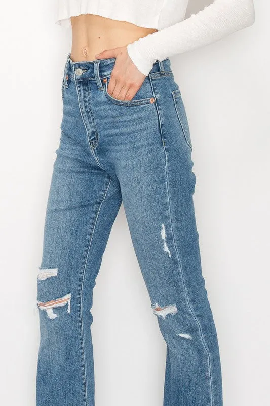 HIGH RISE SKINNY BOOTCUT JEANS WITH RELEASE HEM