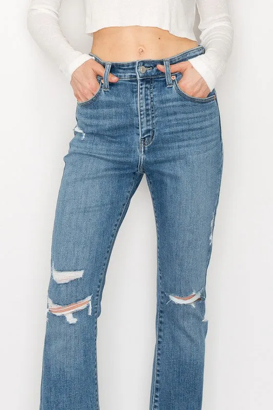 HIGH RISE SKINNY BOOTCUT JEANS WITH RELEASE HEM