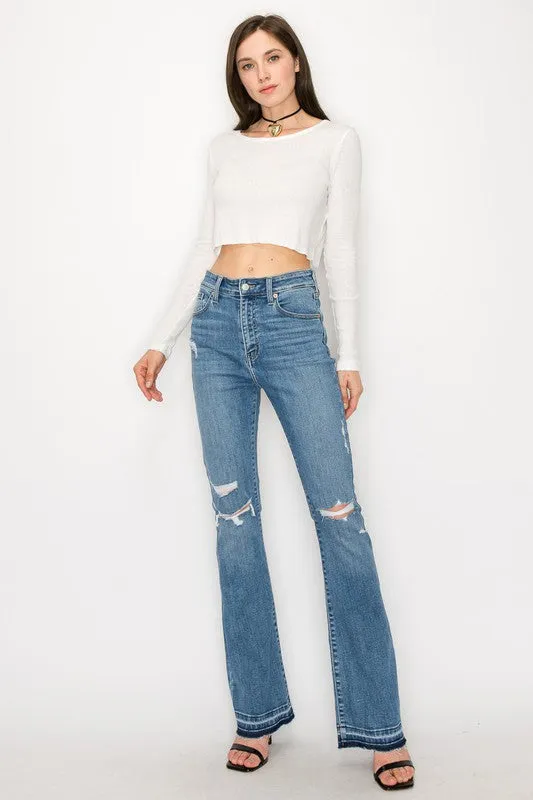 HIGH RISE SKINNY BOOTCUT JEANS WITH RELEASE HEM