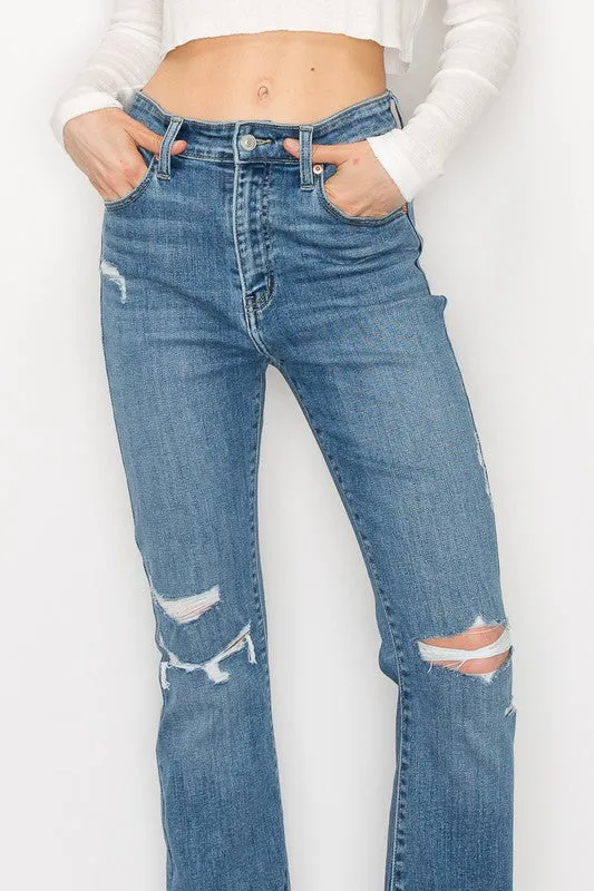 HIGH RISE SKINNY BOOTCUT JEANS WITH RELEASE HEM