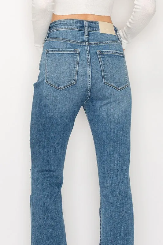 HIGH RISE SKINNY BOOTCUT JEANS WITH RELEASE HEM