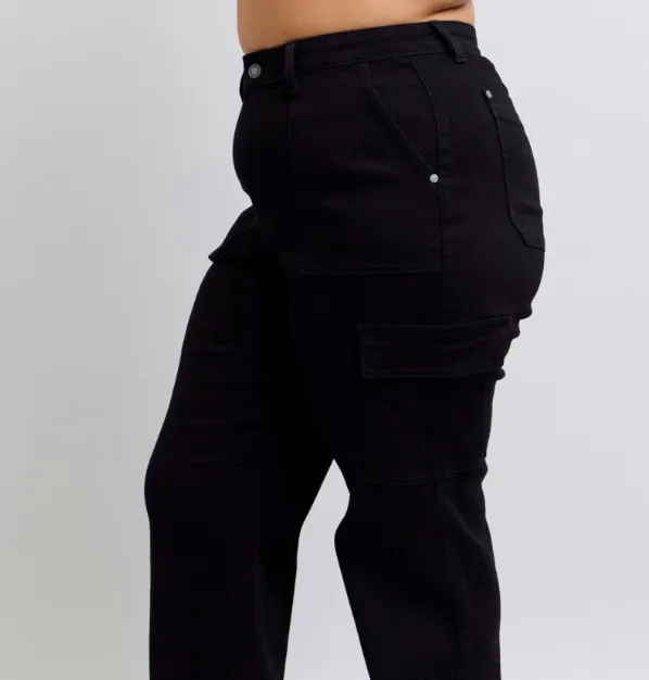 High Waist Cargo Wide Leg Jeans | Black