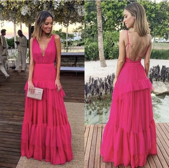 Hot Pink long prom dress Women Party Dress       fg1157