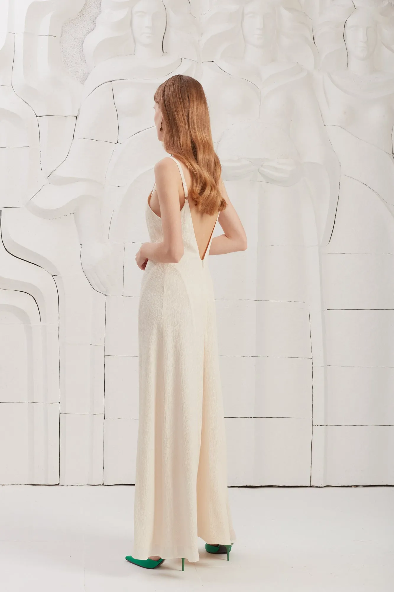 INES textured silk open back maxi dress