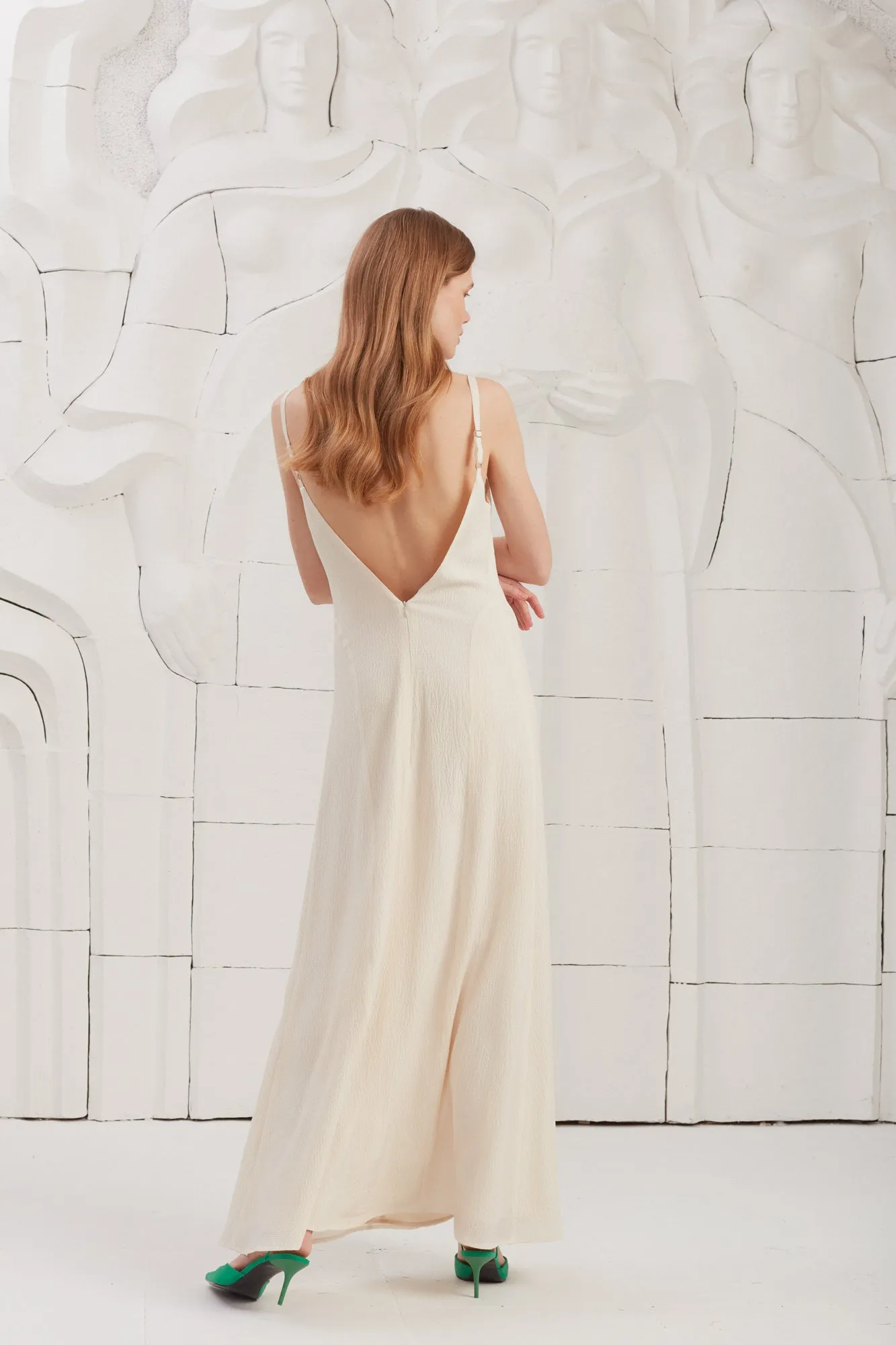 INES textured silk open back maxi dress