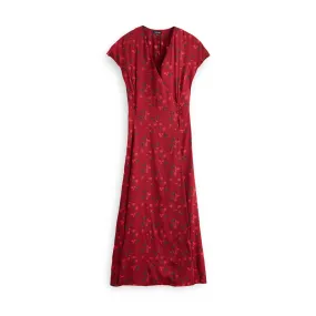 J. Peterman Women's Wrap Style 30's Silk Charmeuse Dress in Ruby