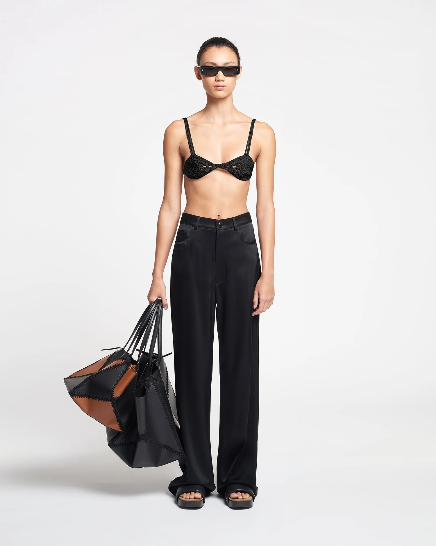 Josine - Slip Satin Baggy Pants - Black