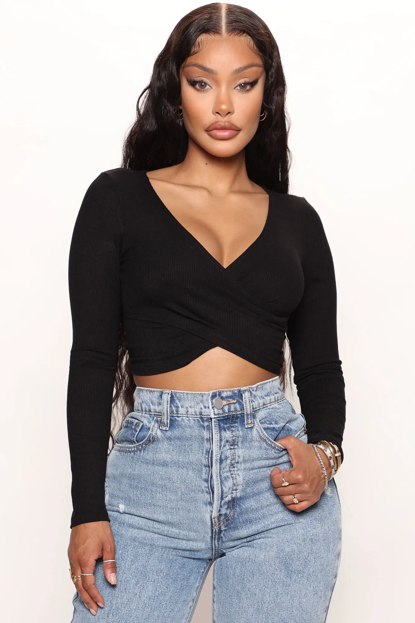 Joyce Long Sleeve Wrap Top - Black