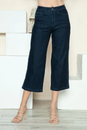 Judy Blue Side Seam Braid Detail Crop Wide Leg Jeans