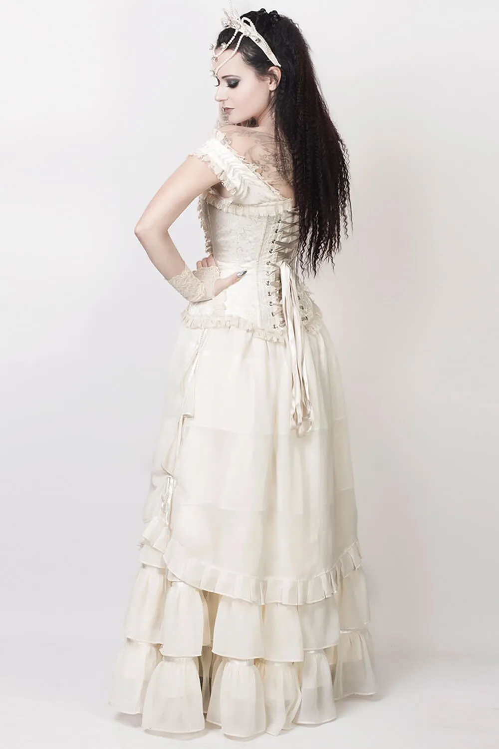 Kacie Ivory Long Victorian Inspired Skirt