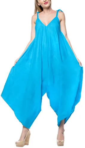 LA LEELA Solid Casual Swimwear Jumpsuit Dress Stretchy OSFM 14-16 Turquoise_3431