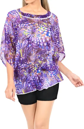 LA LEELA Women Kimono Bikini Swimwear Cover Ups Dress Tops US 8-14 Purple_V284