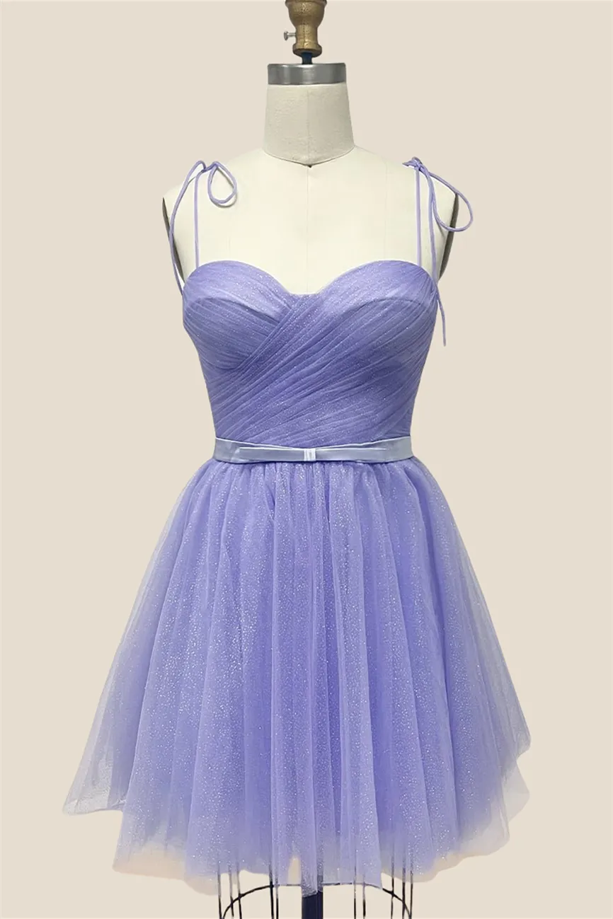 Lavender Sparkle Tulle Short Dress with Belt