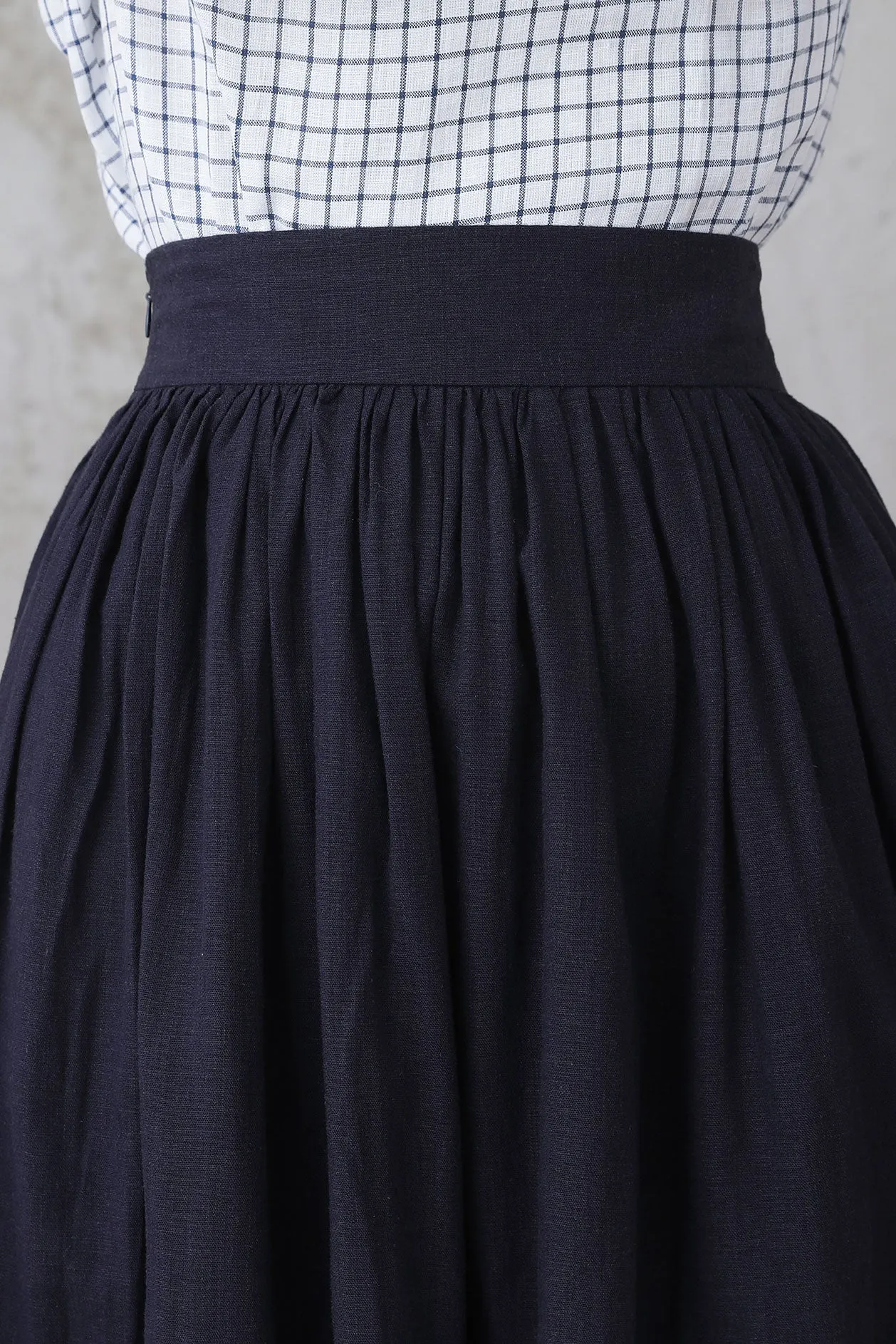 Layered Pleated Linen Midi Skirt 3306