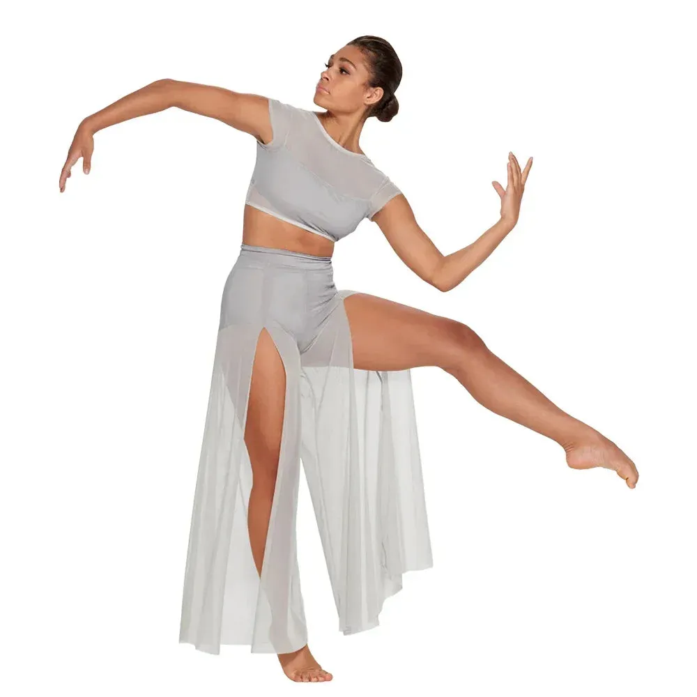 LC990  Modern Ballet Dance Mesh Top Wide Leg Pants Attached 2 Piece Lyrical Outfit -Stage Costume