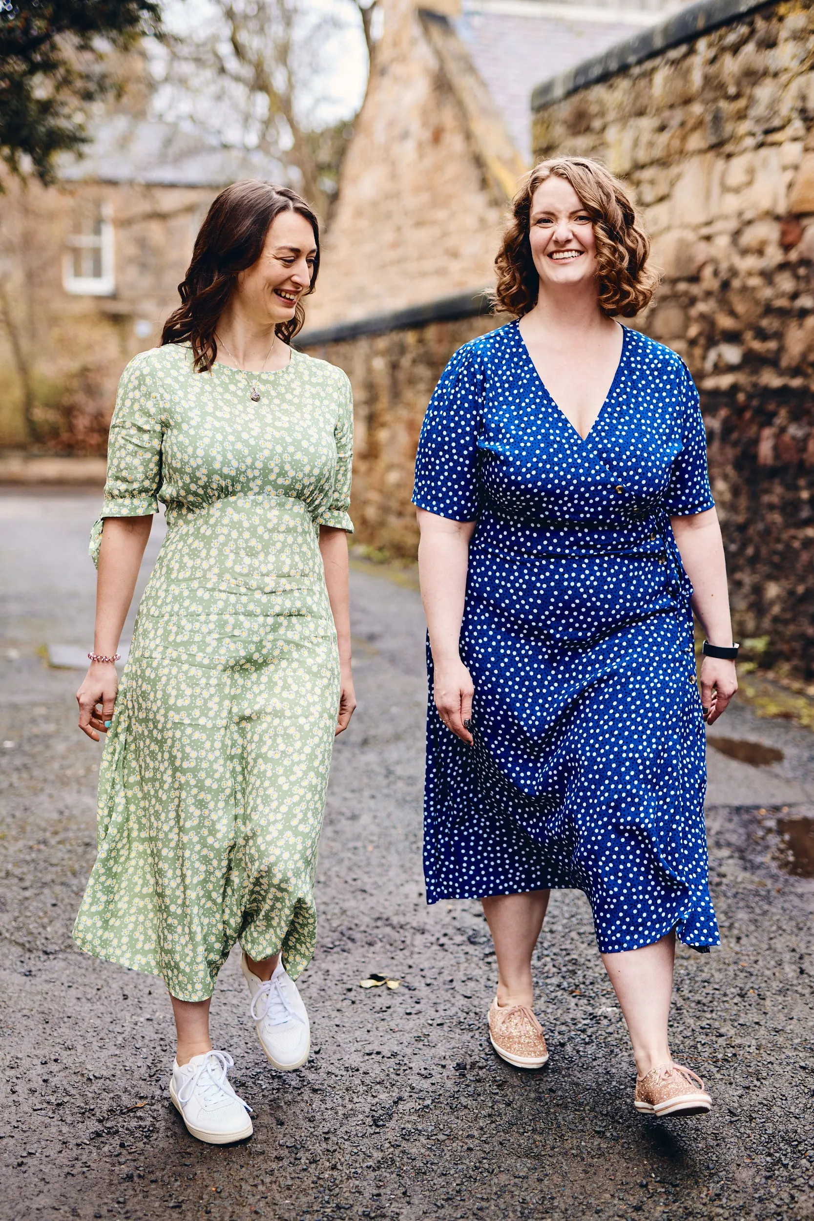 Lesley - Midi Button Wrap Dress - Blue Polkadot