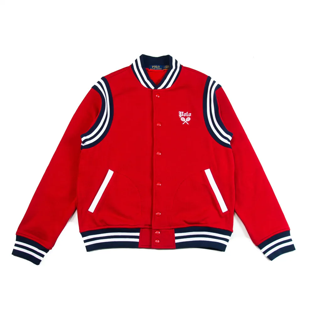 Lightweight Classic Athletic Fleece Baseball Jacket (Red Multi)