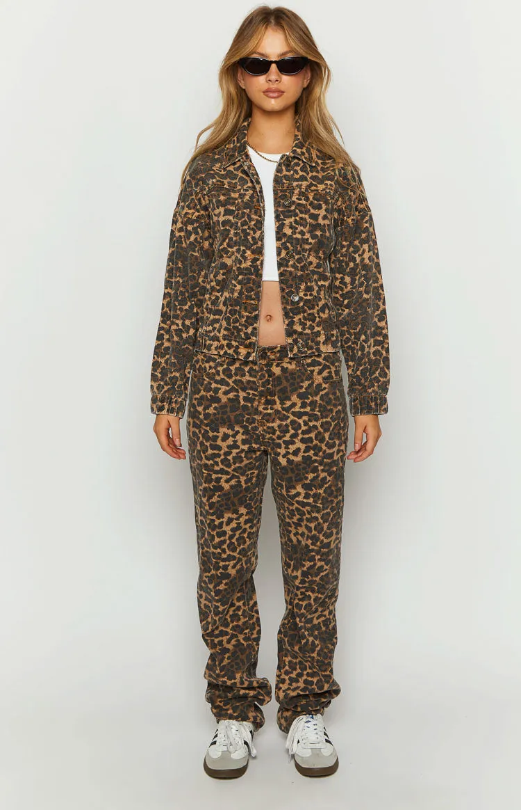 Lioness Carmela Leopard Print Straight Leg Jeans