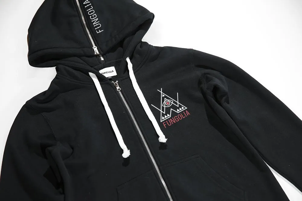 <A 001a73> Fungolia Fleece Long hoodie -The wandering tribe (Black)