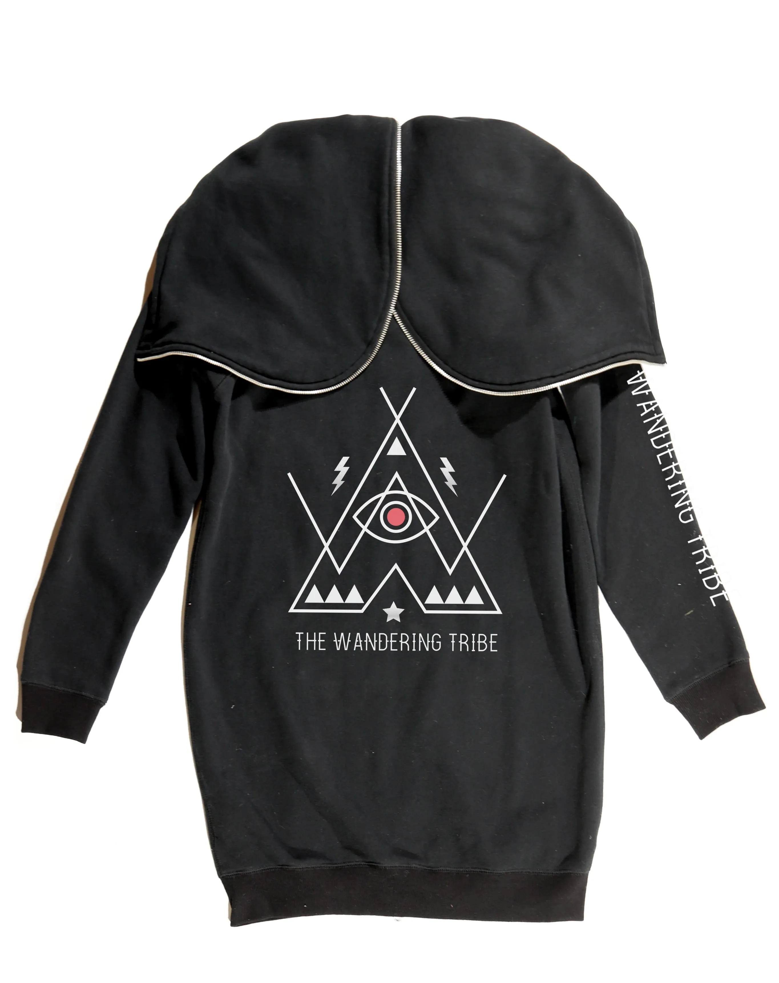 <A 001a73> Fungolia Fleece Long hoodie -The wandering tribe (Black)