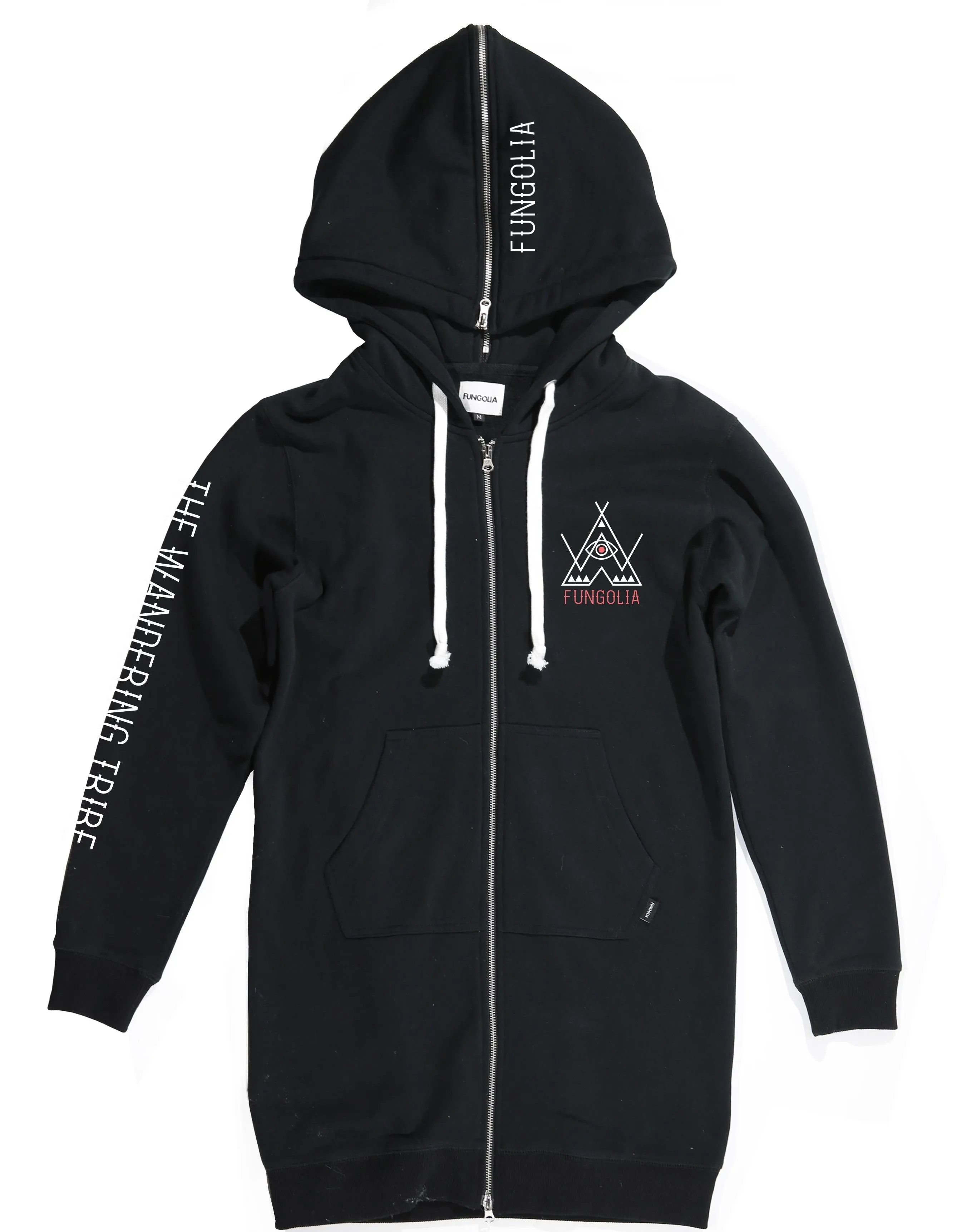 <A 001a73> Fungolia Fleece Long hoodie -The wandering tribe (Black)