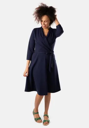 Lula Navy Shawl Collar Wrap Dress