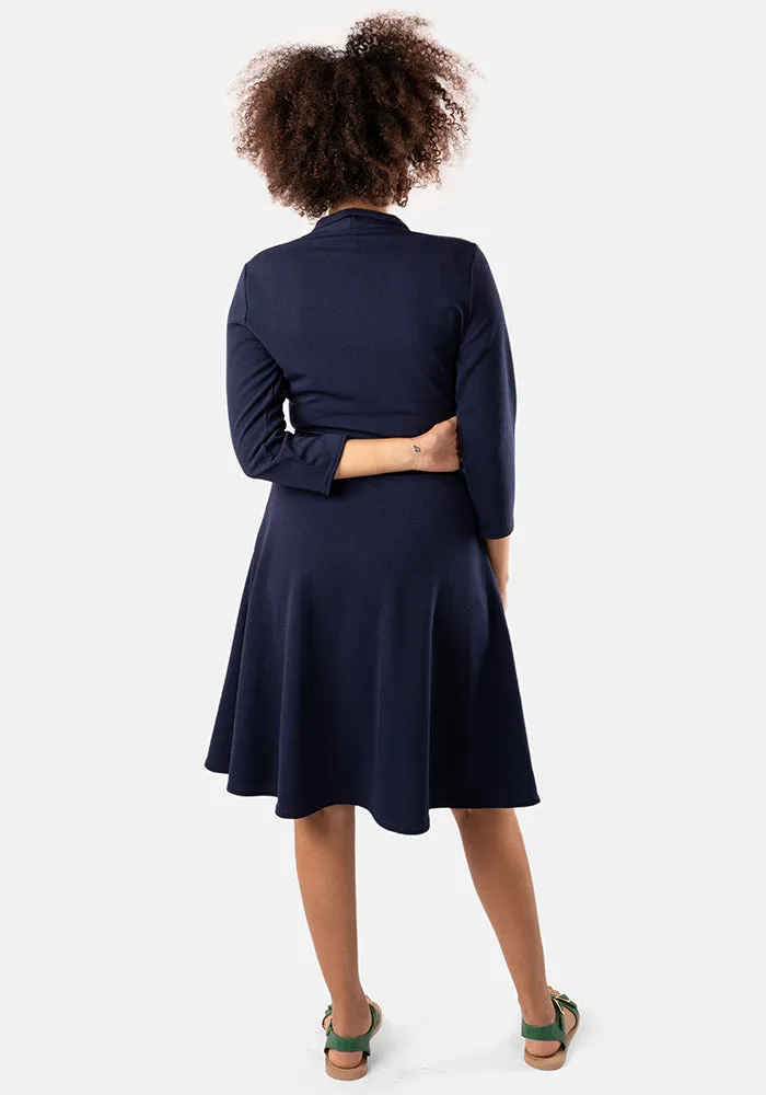 Lula Navy Shawl Collar Wrap Dress