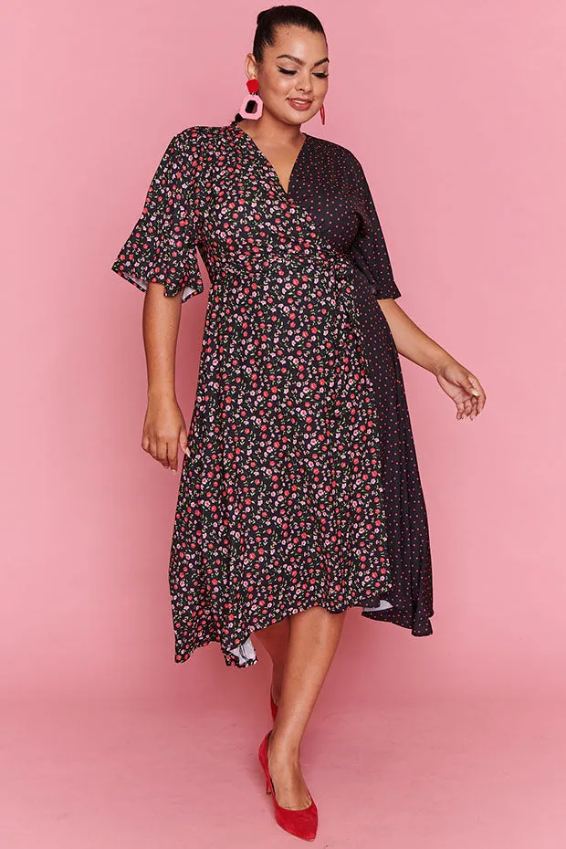 Mandy Spots & Blossoms Wrap Dress