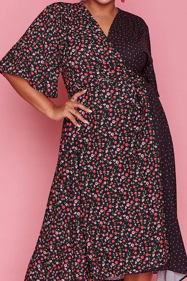 Mandy Spots & Blossoms Wrap Dress