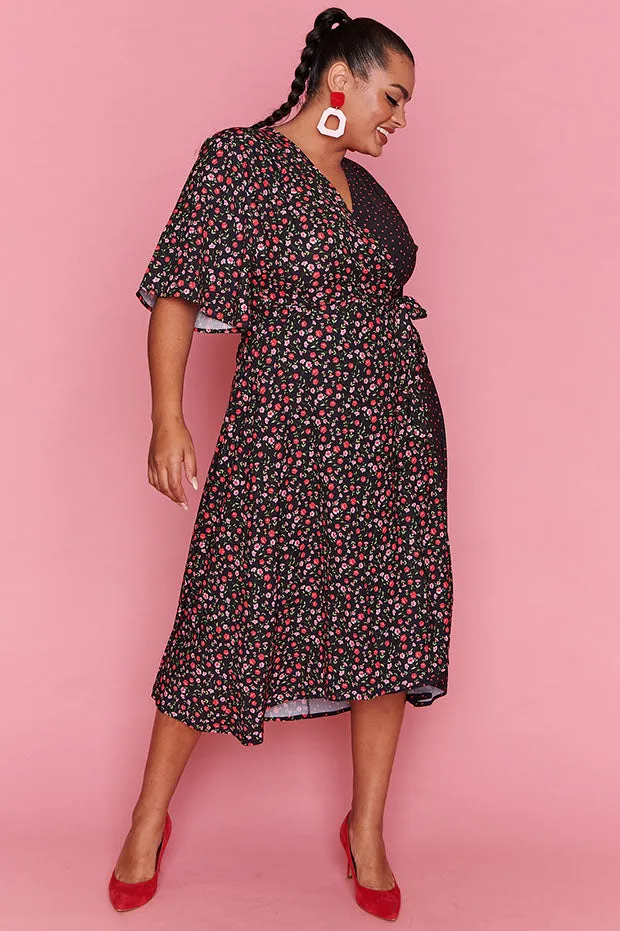 Mandy Spots & Blossoms Wrap Dress